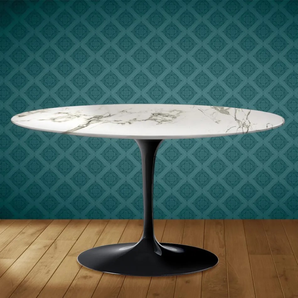 Eero Saarinen H 41 Ovaler Tulpen-Couchtisch aus Aura 22 Keramik, hergestellt in Italien - Scharlachrot Viadurini