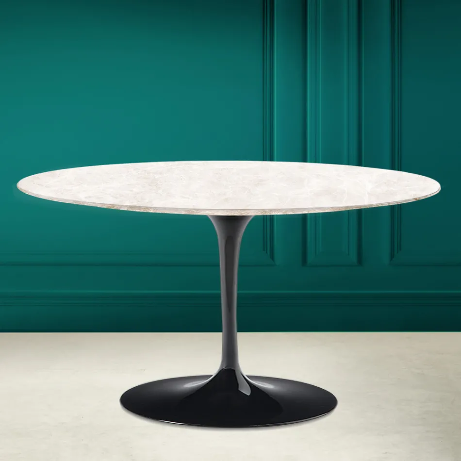 Eero Saarinen H 41 Ovaler Tulpen-Couchtisch aus Diamantcreme-Keramik, hergestellt in Italien – Scharlachrot Viadurini