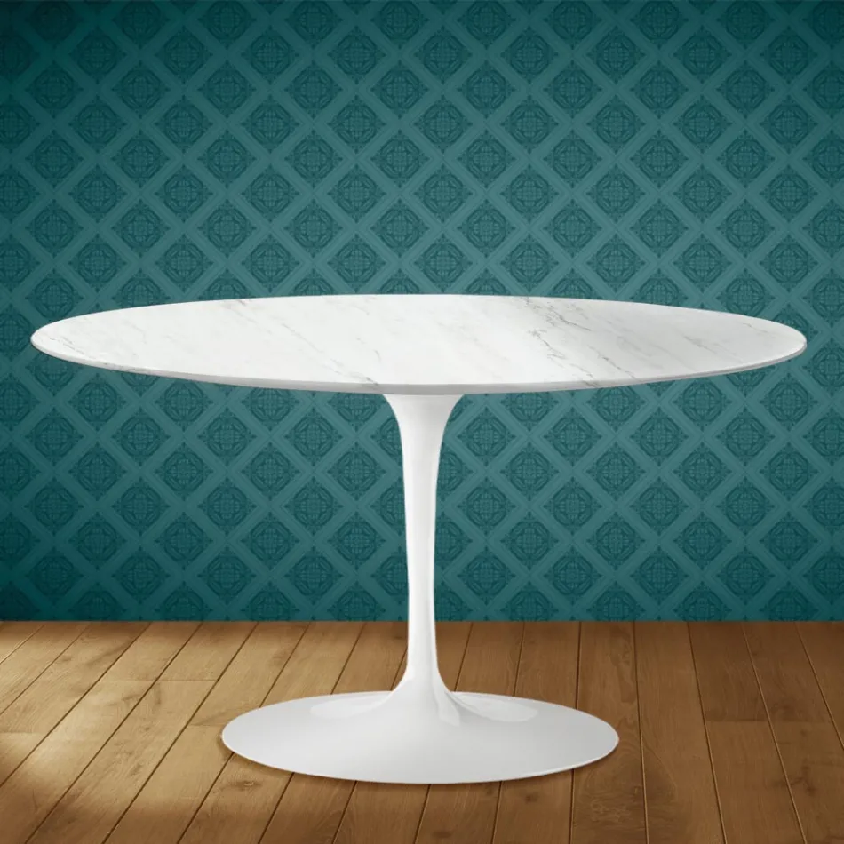 Eero Saarinen Tulip Couchtisch H 41 Oval aus Salina Keramik Hergestellt in Italien - Scharlachrot Viadurini