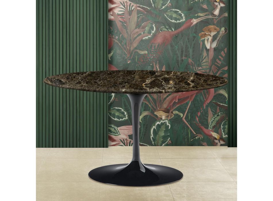 Tulpen-Couchtisch Eero Saarinen H 41 Oval aus dunklem Emperador-Marmor, hergestellt in Italien Viadurini