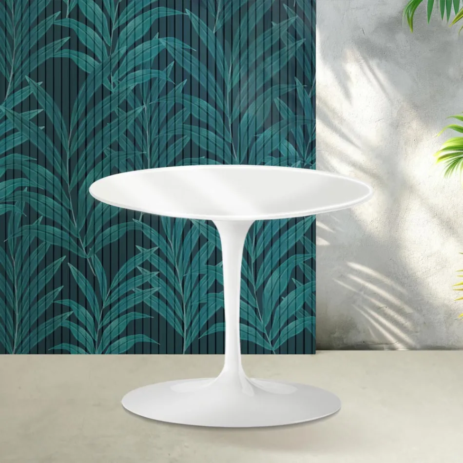 Saarinen Tulip Couchtisch H 39 cm in Hochglanzweiß Florim Keramik - Scharlachrot Viadurini