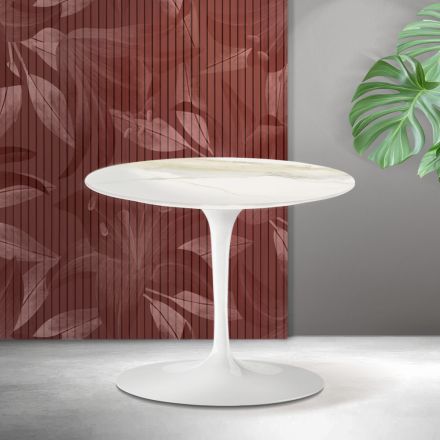 Saarinen Tulip Couchtisch H 39 cm in Florim Calacatta Gold Matt Keramik - Scharlachrot Viadurini