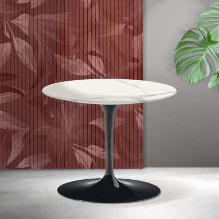 Saarinen Tulip Couchtisch H 39 cm in Florim Statuario Mattkeramik - Scharlachrot Viadurini