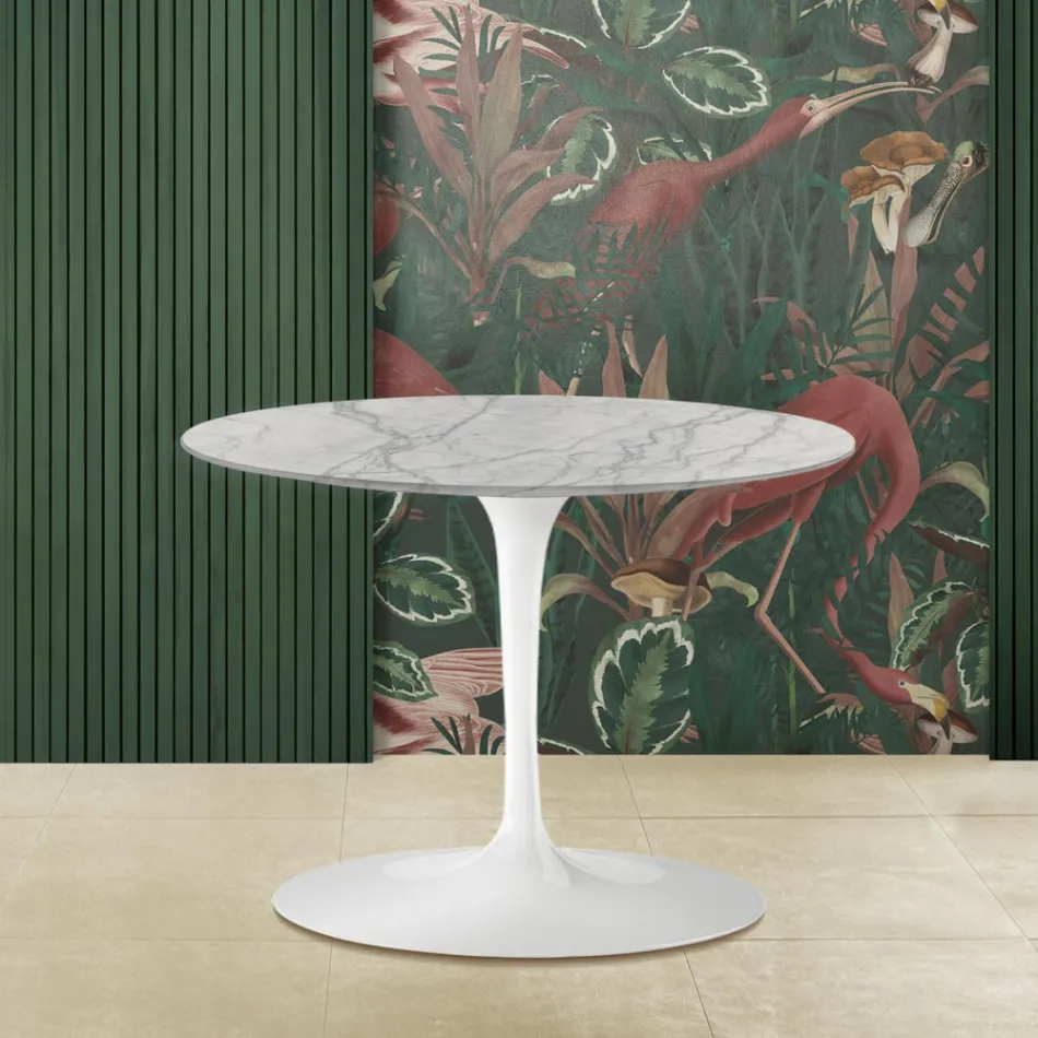 Tulip Saarinen H 39 Ovaler Couchtisch mit Statuarietto Carrara-Marmorplatte Viadurini