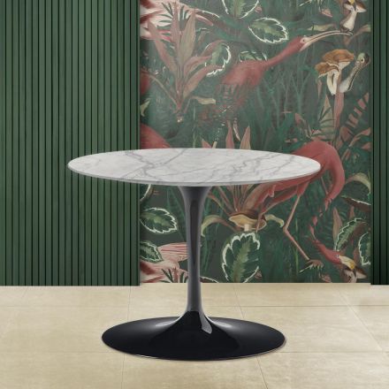 Tulip Saarinen H 39 Ovaler Couchtisch mit Statuarietto Carrara-Marmorplatte Viadurini
