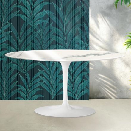 Saarinen Tulip Couchtisch H 41 cm in glänzender Statuario Florim Keramik - Scharlachrot Viadurini