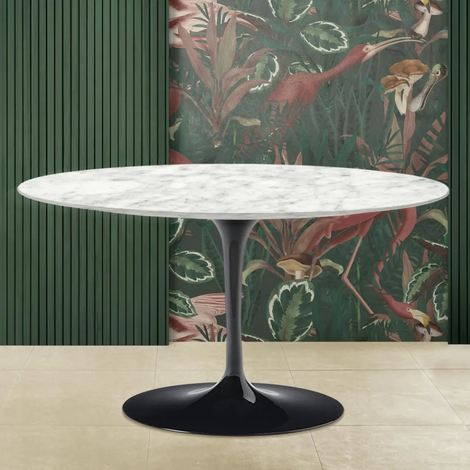 Tulip Saarinen Couchtisch H 41 mit Carrara-Marmorplatte, hergestellt in Italien Viadurini