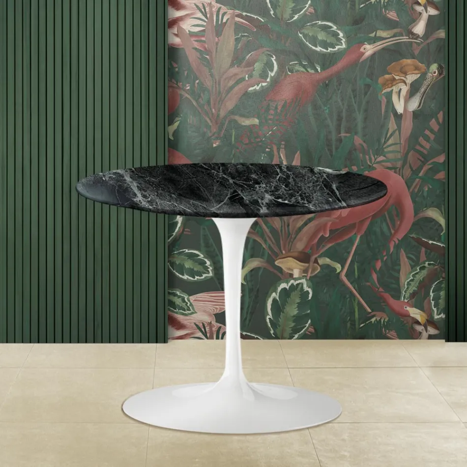 Tulip Saarinen Couchtisch H 41 mit Verde Alpi Marmorplatte, hergestellt in Italien Viadurini