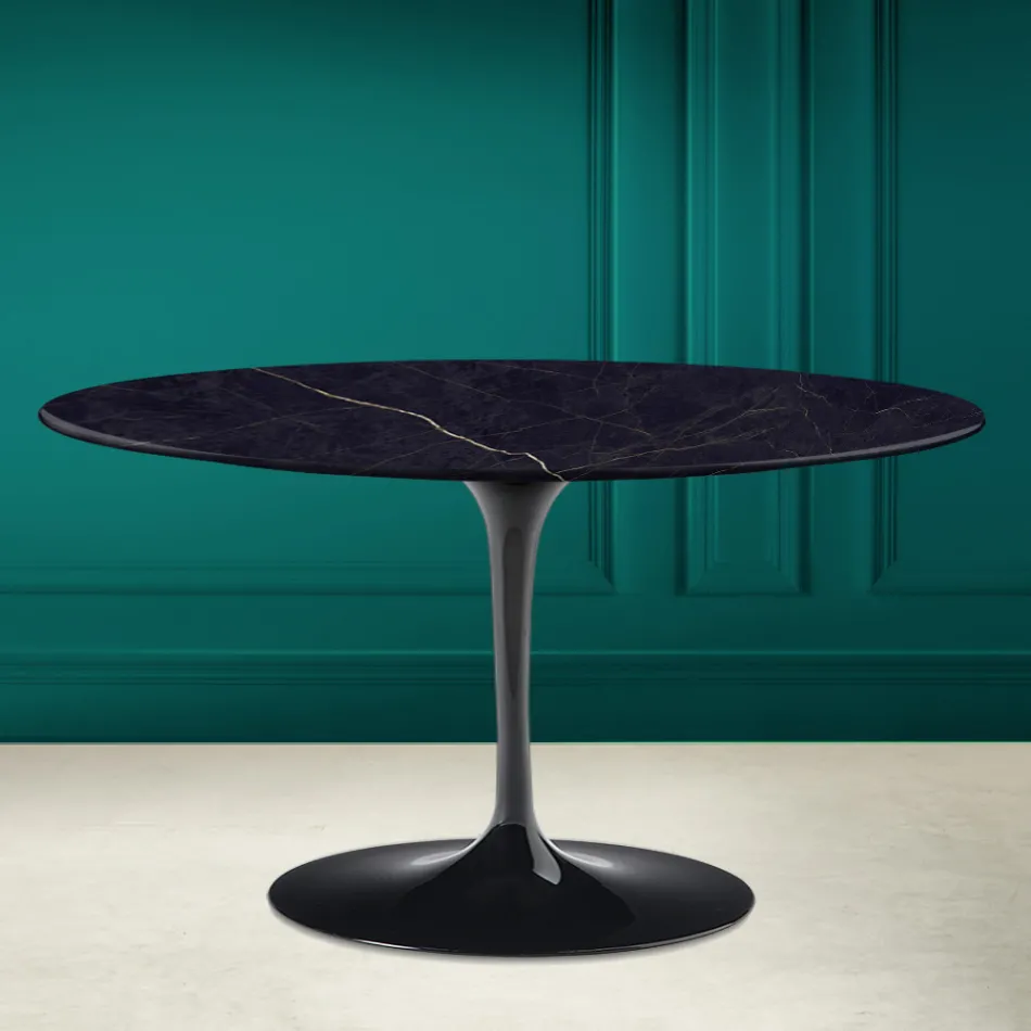 Tulip Saarinen H 41 Ovaler Couchtisch mit Noir Laurent Keramikplatte Viadurini