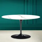Tulip Saarinen H 41 Ovaler Couchtisch aus Calacatta Michelangelo Keramik Viadurini