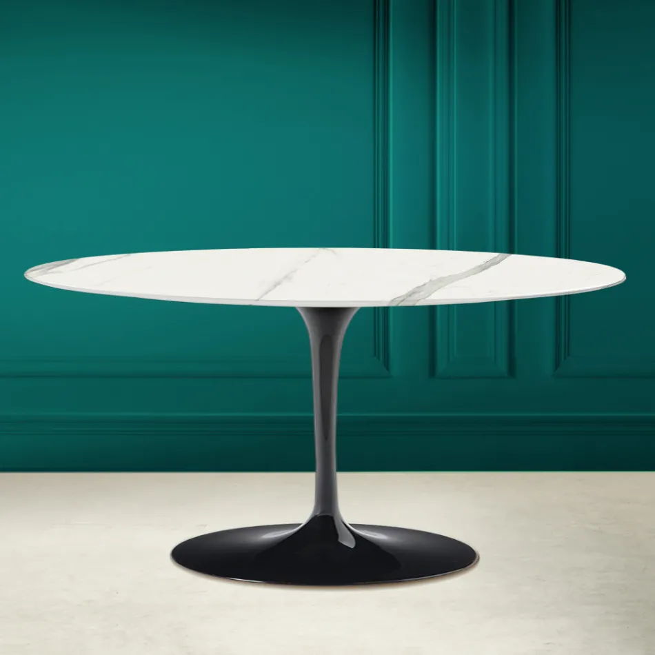 Tulip Saarinen H 41 Ovaler Couchtisch aus vollgeäderter Statuenkeramik Viadurini