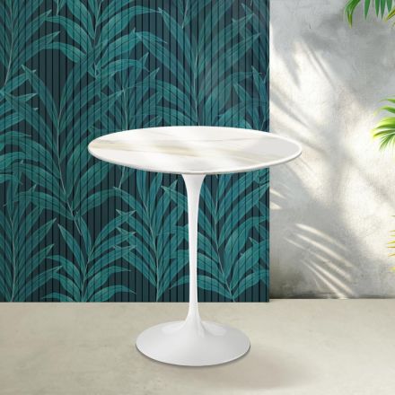 Saarinen Tulip Couchtisch H 52 cm in Florim Calacatta Gold Gloss Keramik - Scharlachrot Viadurini