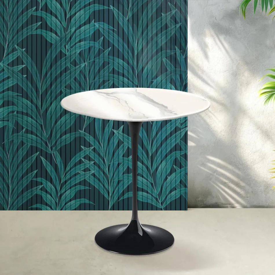 Saarinen Tulip Couchtisch H 52 cm in glänzender Statuario Florim Keramik - Scharlachrot Viadurini