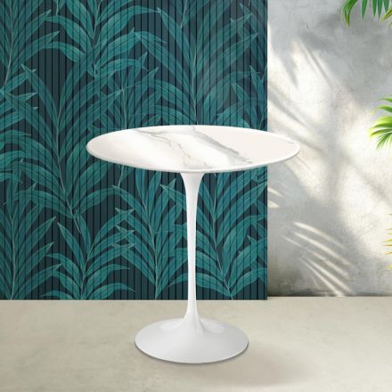 Saarinen Tulip Couchtisch H 52 cm in glänzender Statuario Florim Keramik - Scharlachrot Viadurini