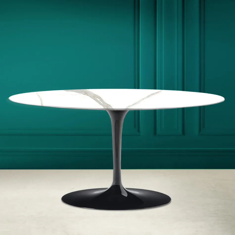 Tulip Saarinen Ovaler Couchtisch H 41 in Calacatta Michelangelo Made in Italy – Scharlachrot Viadurini