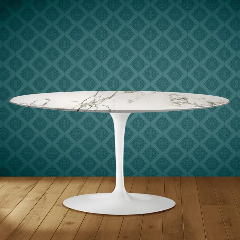 Saarinen Tulip Couchtisch, oval, Höhe 41 Zoll, Keramik Aura 22, hergestellt in Italien - Scharlachrot Viadurini