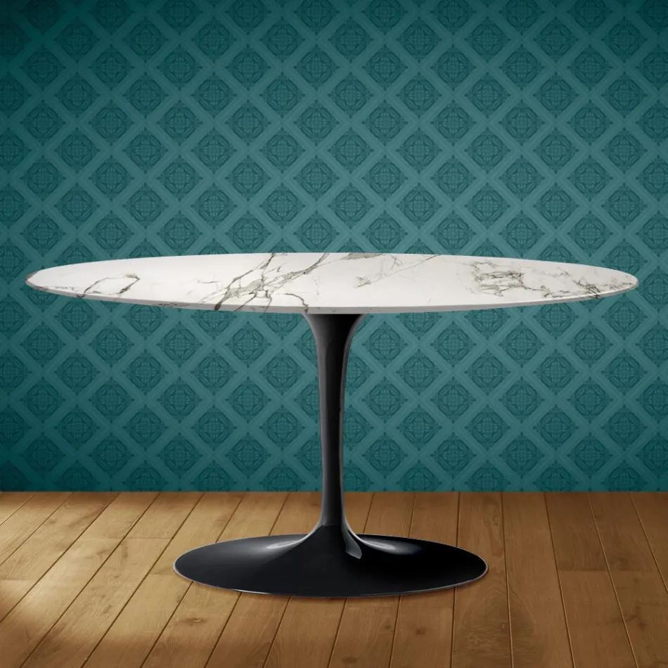 Saarinen Tulpen-Couchtisch, oval, H 41 cm, Keramik Aura 22, hergestellt in Italien – Scharlachrot Viadurini