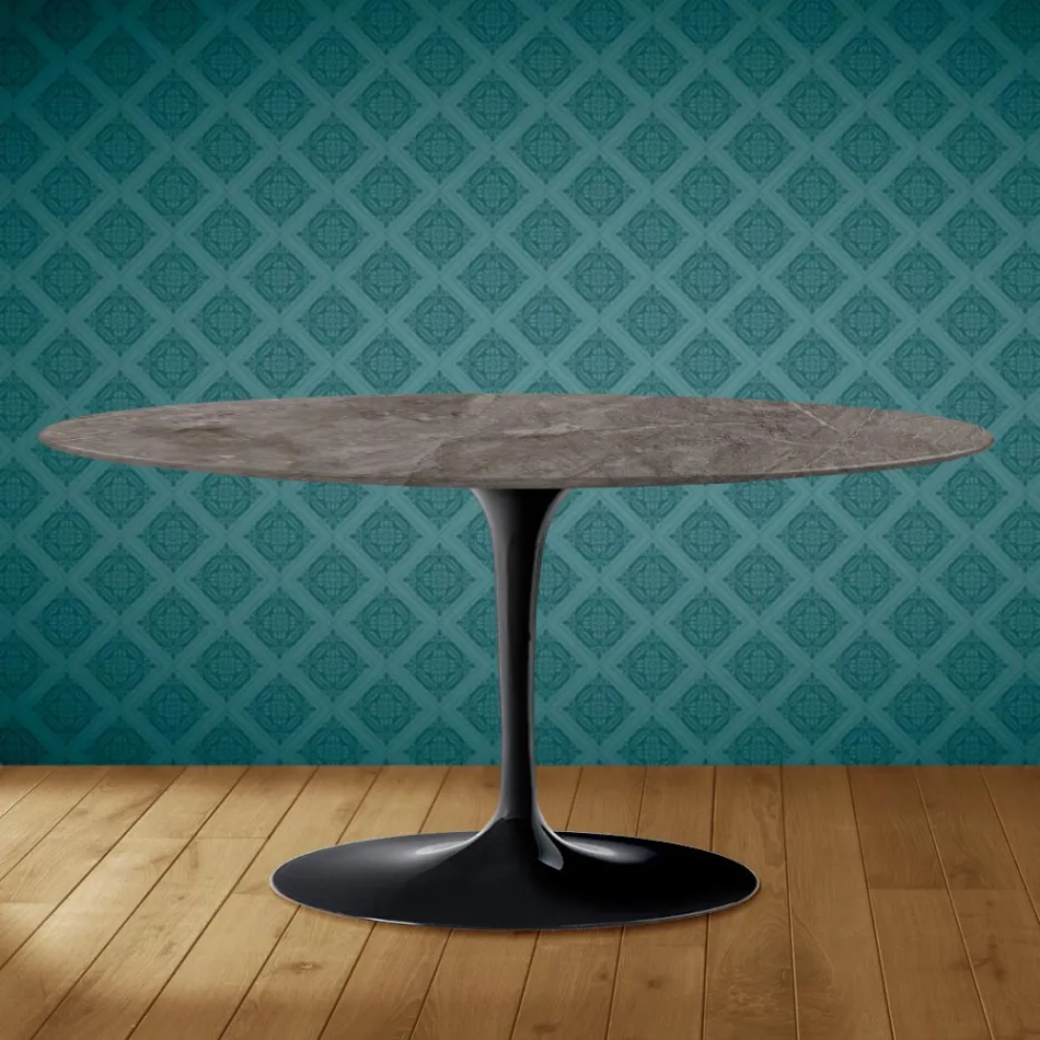 Tulip Saarinen Ovaler Couchtisch H 41 aus Kira-Keramik, hergestellt in Italien – Scharlachrot Viadurini