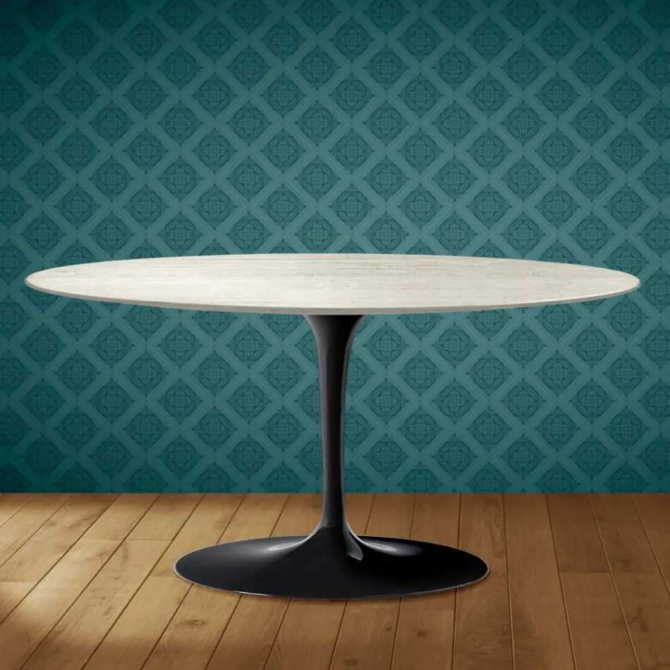 Saarinen Tulpen-Couchtisch, oval, H 41 cm, Marmorio-Keramik, hergestellt in Italien - Scharlachrot Viadurini