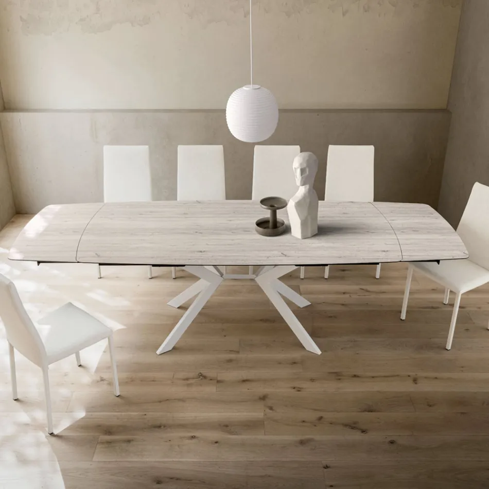 Ausziehbarer Fasstisch auf 240 oder 280 cm aus HPL und Metall - Geschenk Viadurini