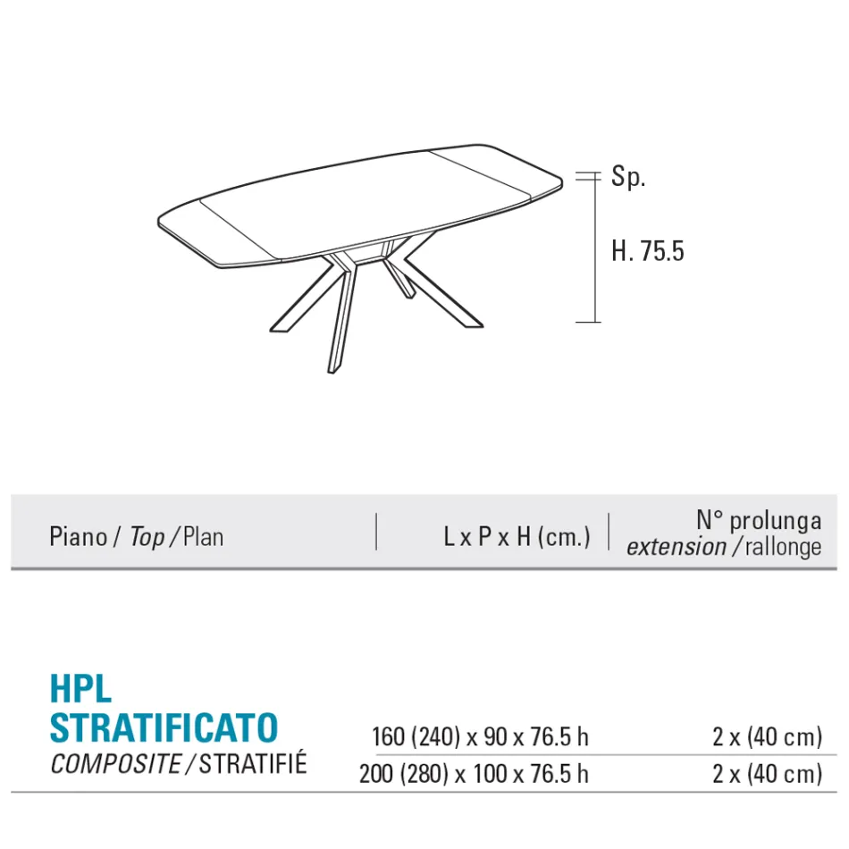 Ausziehbarer Fasstisch auf 240 oder 280 cm aus HPL und Metall - Geschenk Viadurini