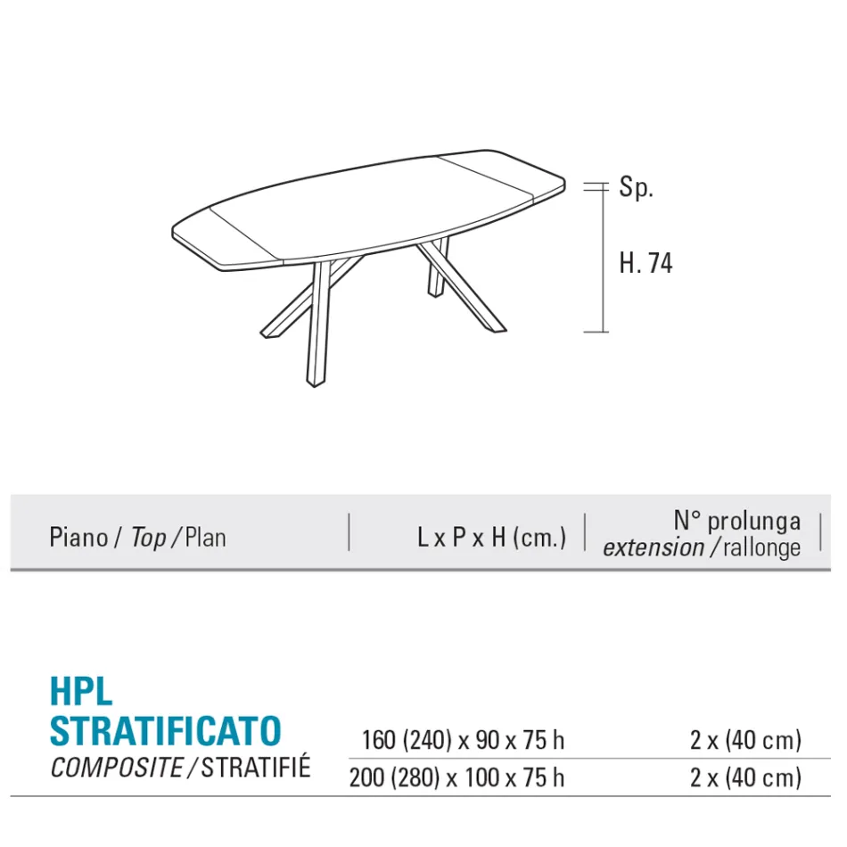 Ausziehbarer Fasstisch auf 240 oder 280 cm aus geschichtetem HPL - Dialogo Viadurini