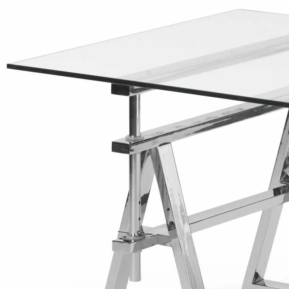 Höhenverstellbarer Stahl / Glastisch (L190xH72 / 74 / 78xP90cm) Cristal Viadurini