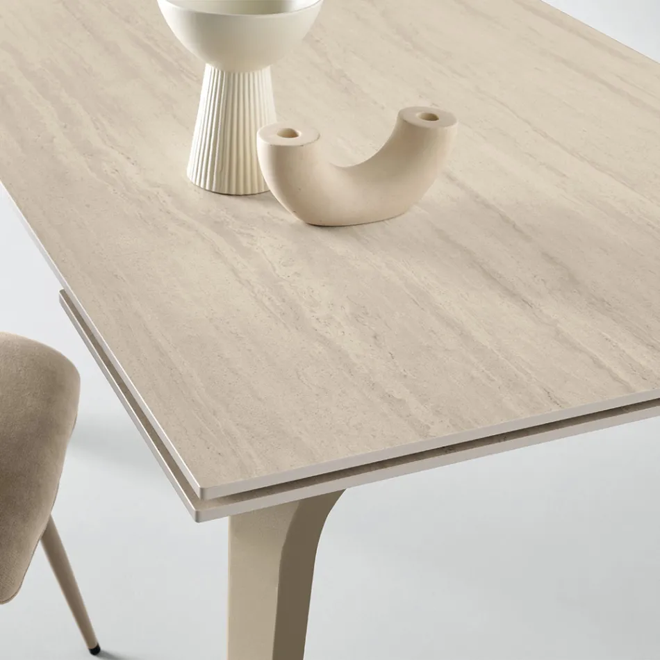 Ausziehbarer Tisch 160/240 x 90 cm aus Sinterstein mit Marmoroptik - Samus Viadurini