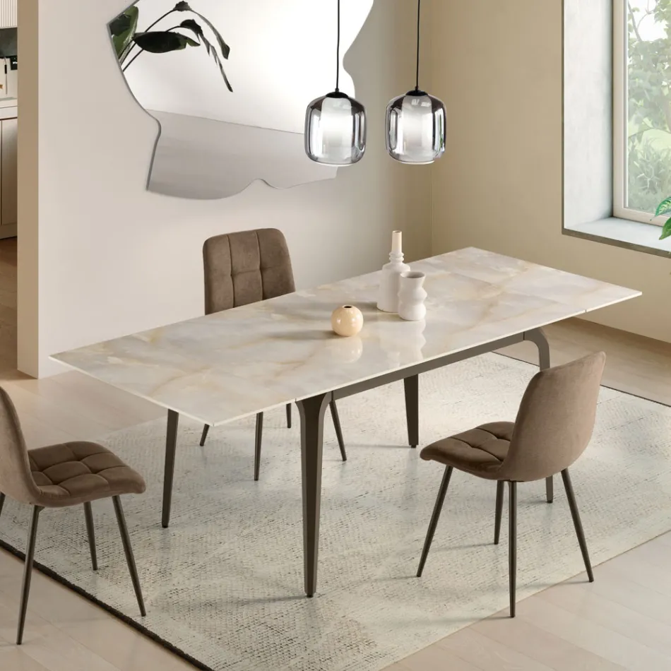 Ausziehbarer Tisch 160/240 x 90 cm aus Sinterstein mit Marmoroptik - Samus Viadurini