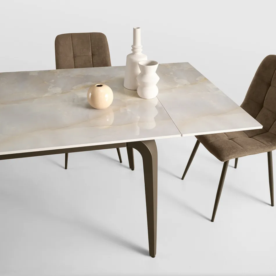 Ausziehbarer Tisch 160/240 x 90 cm aus Sinterstein mit Marmoroptik - Samus Viadurini