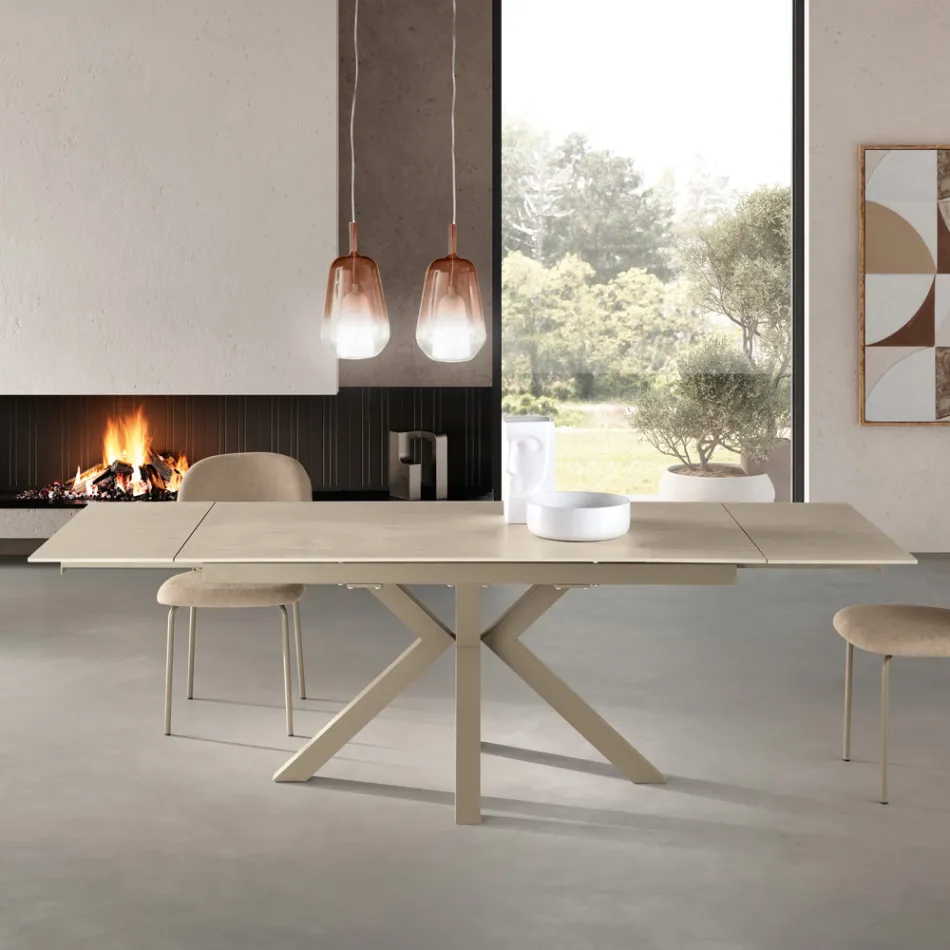Ausziehtisch 160/240 x 91 cm aus Sinterstein mit Marmoroptik - Palazzo Viadurini