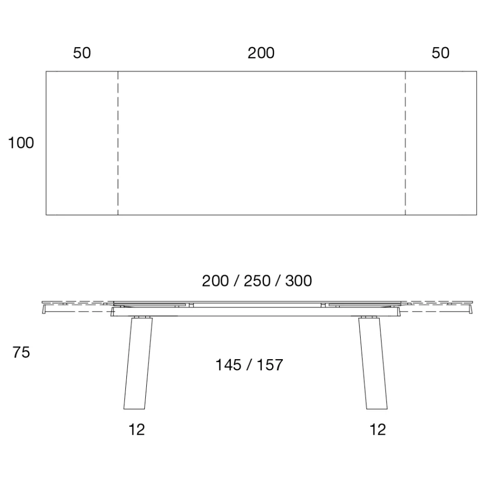 Ausziehbarer Tisch 3 m Glänzende Keramikplatte Metallbeine - Papusca Viadurini