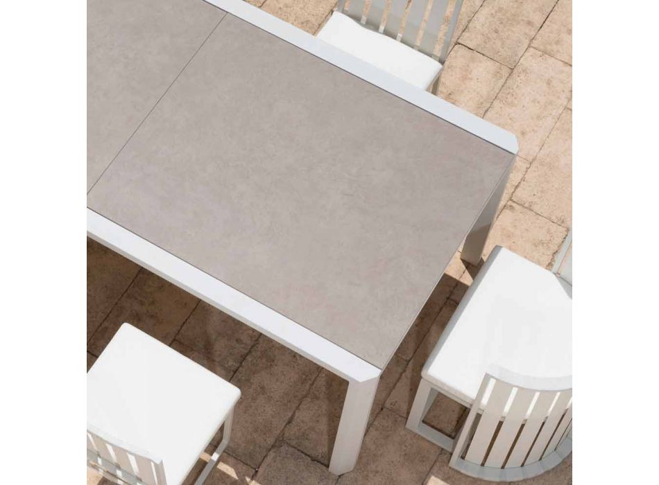 Ausziehbarer Tisch 340 cm Speisen im Freien aus Aluminium und Glas oder Laminam - Julie Viadurini