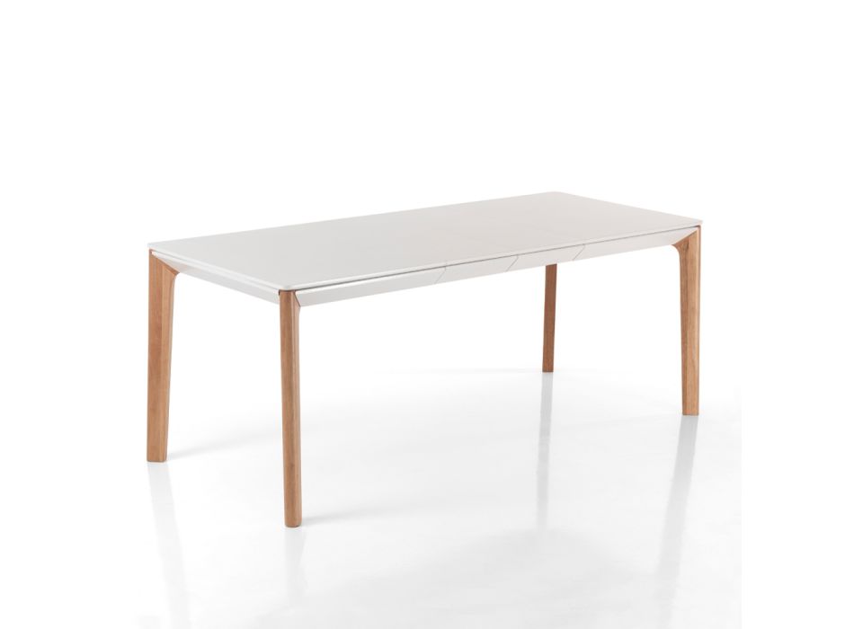 Ausziehbarer Tisch auf 180 cm mit Beinen aus massiver Eiche und rutheniumfarbenem Holz Viadurini
