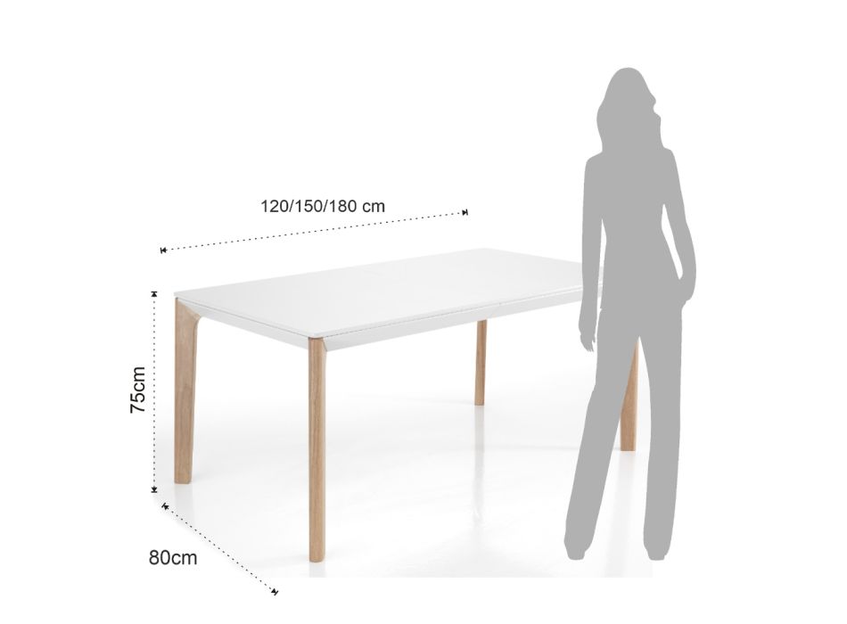 Ausziehbarer Tisch auf 180 cm mit Beinen aus Massivholz, lackiert in Eiche – Ruthenium Viadurini