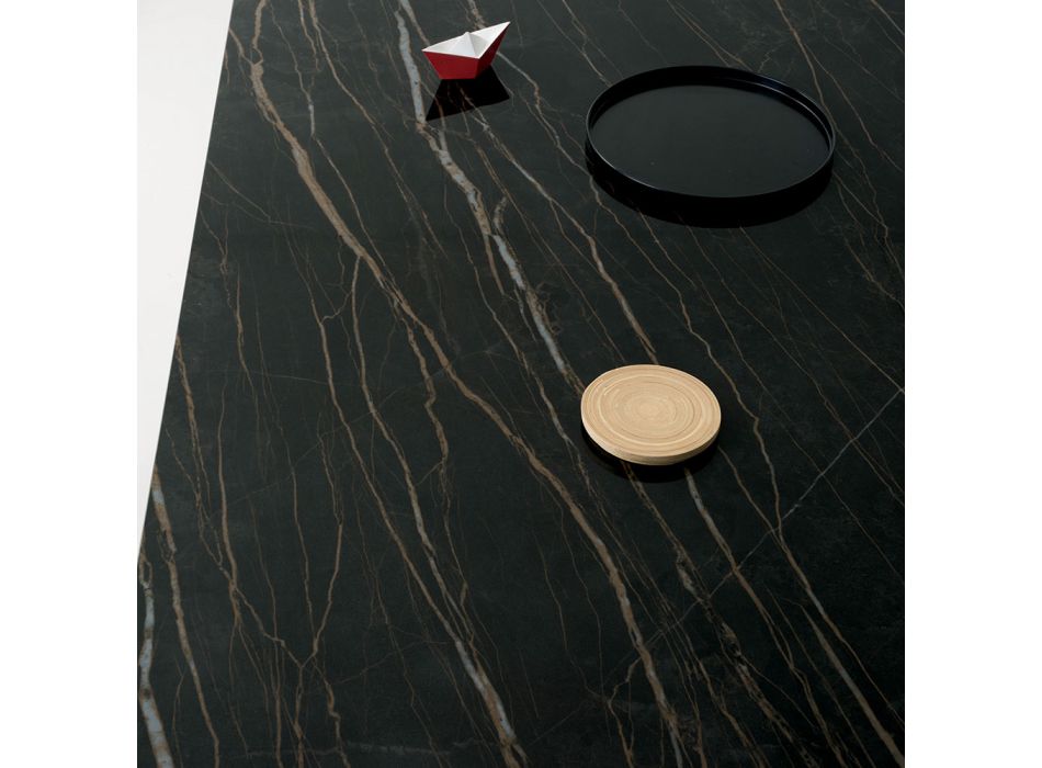 Ausziehbarer Tisch auf 2,4 m aus Massivholz und Keramikplatte - Antares Viadurini