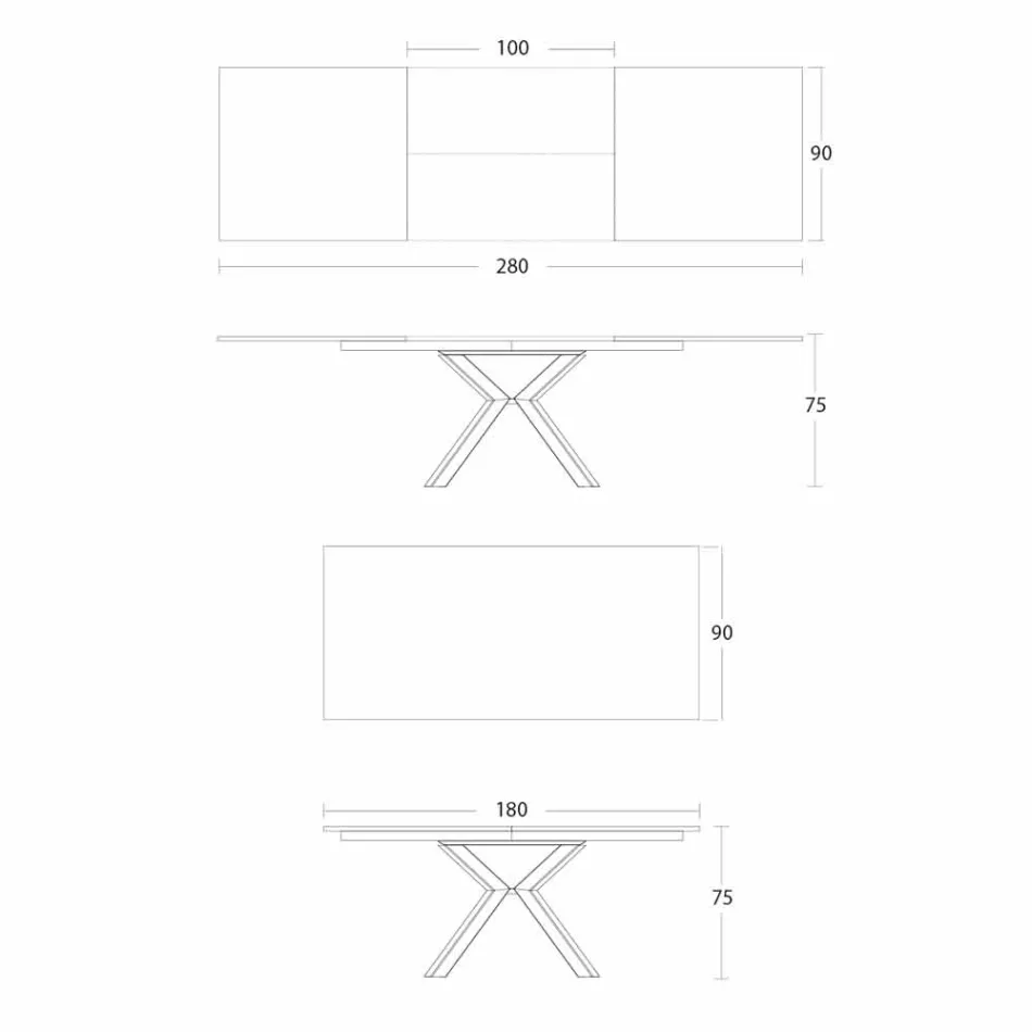 Ausziehbarer Esstisch auf 2,8 m mit Keramik- und Metallbeinen - Paoluccio Viadurini