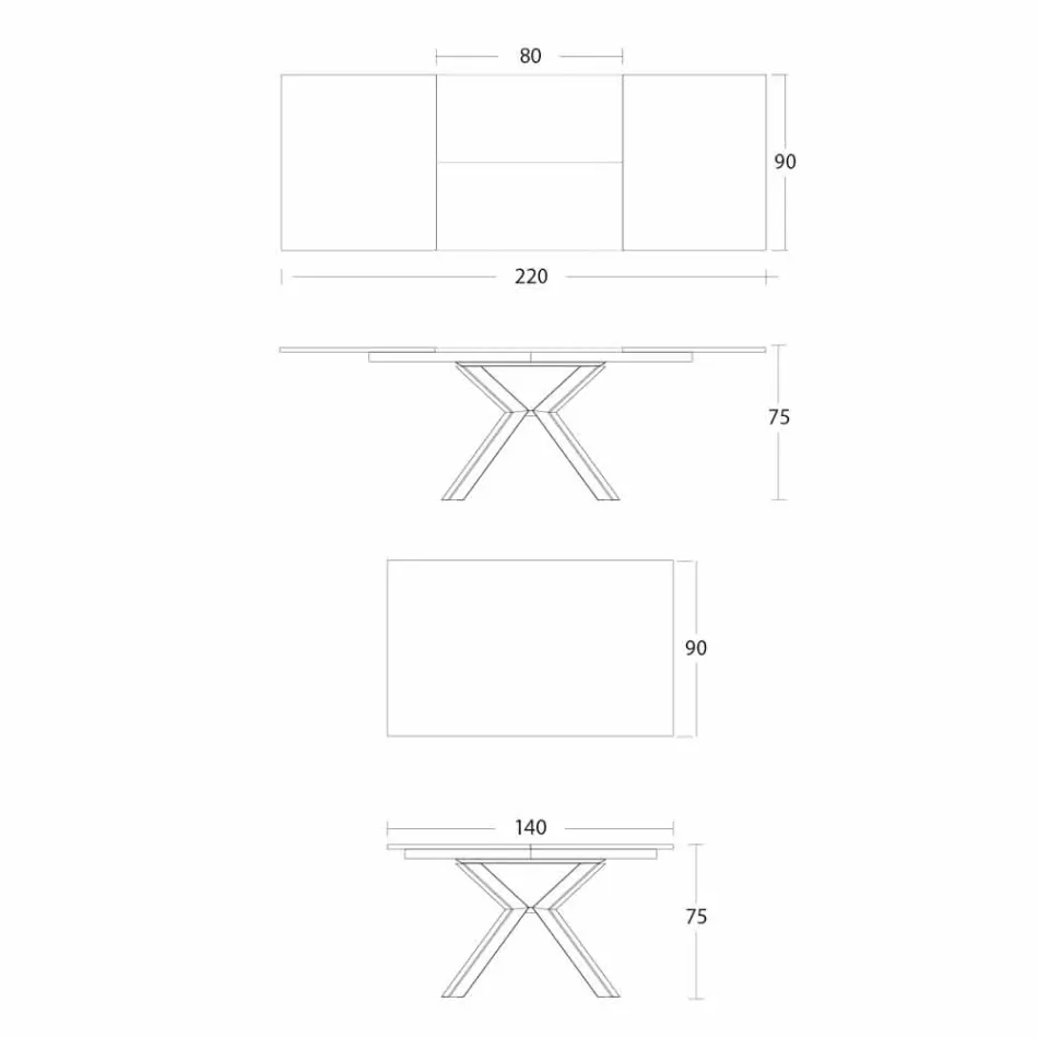 Ausziehbarer Esstisch auf 2,8 m mit Keramik- und Metallbeinen - Paoluccio Viadurini