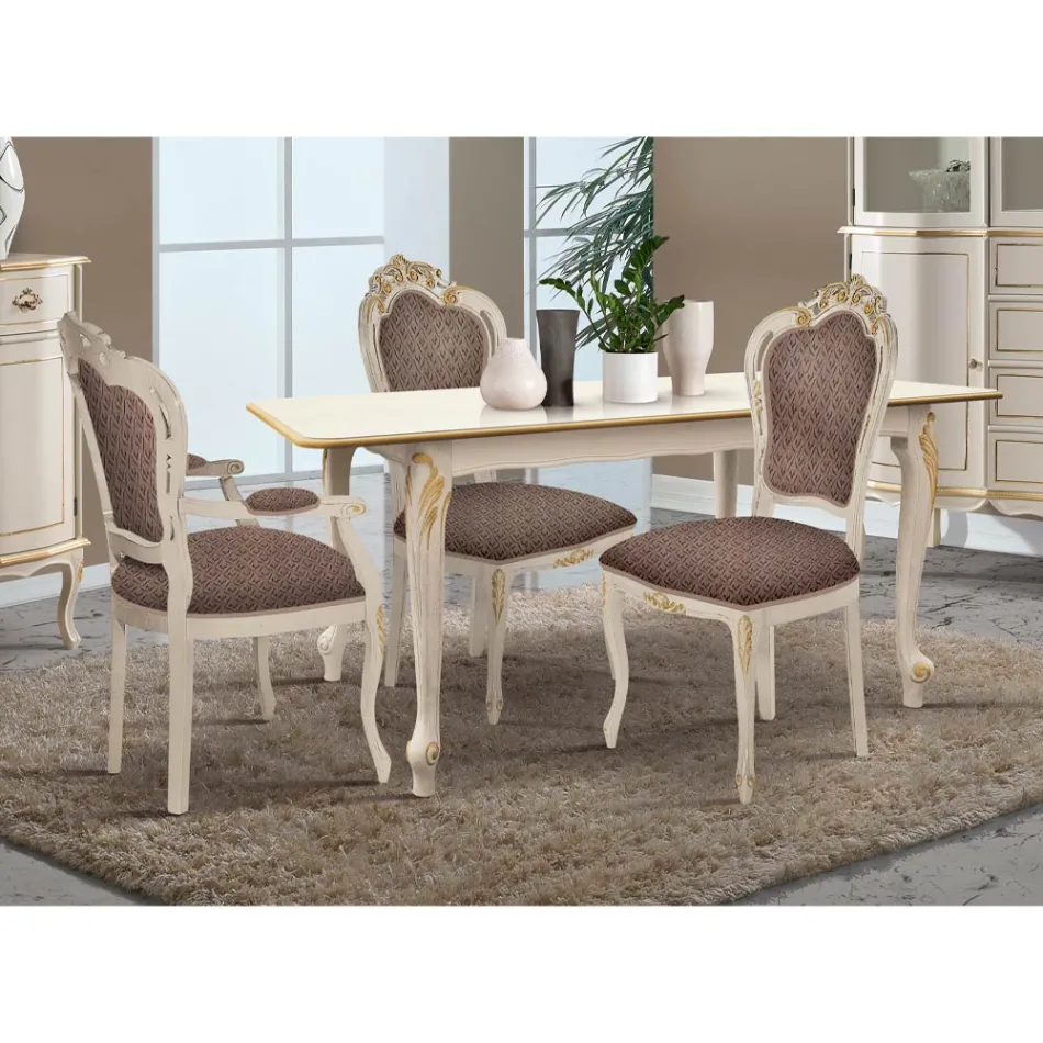 Ausziehbarer Tisch bis 220 cm aus weißem und goldenem Holz Made in Italy - Luxus Viadurini