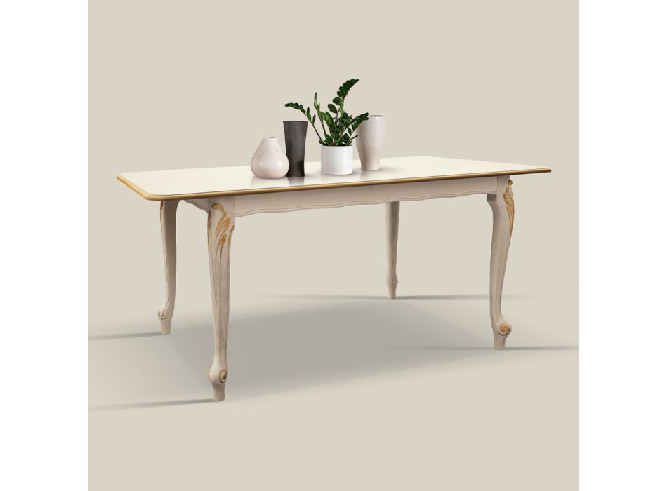 Ausziehbarer Tisch bis 220 cm aus weißem und goldenem Holz Made in Italy - Luxus Viadurini