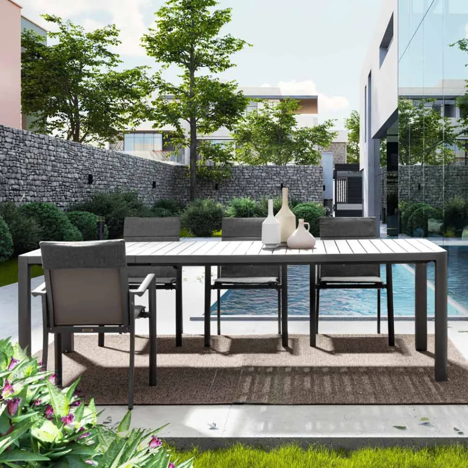 Ausziehbarer Tisch auf 240 cm aus pulverbeschichtetem Aluminium – lackiert Viadurini