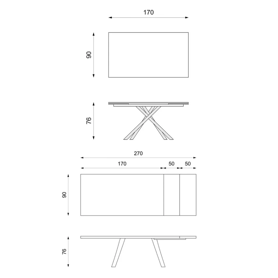 Ausziehbarer Tisch auf 270 cm mit HPL-Platte und Aluminium-Untergestell – Suchen Viadurini