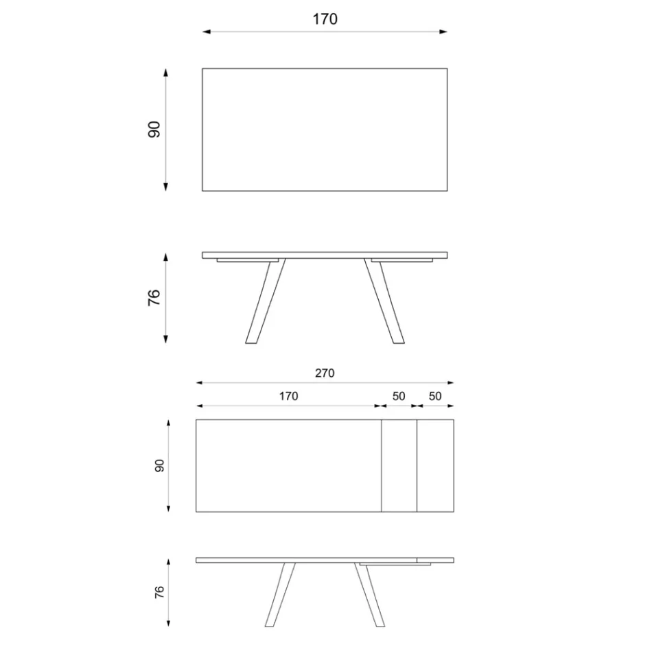 Ausziehbarer Tisch auf 270 cm mit HPL-Platte und Aluminiumgestell – Villongo Viadurini