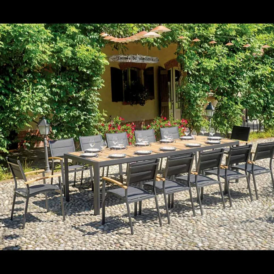 Ausziehbarer Tisch bis 300 cm mit verschiebbaren Beinen aus Aluminium und Teakholz - Felix Viadurini