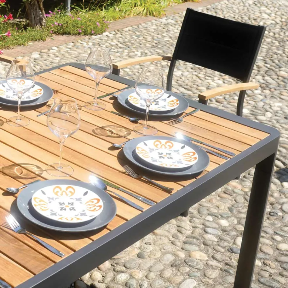 Ausziehbarer Tisch bis 300 cm mit verschiebbaren Beinen aus Aluminium und Teakholz - Felix Viadurini