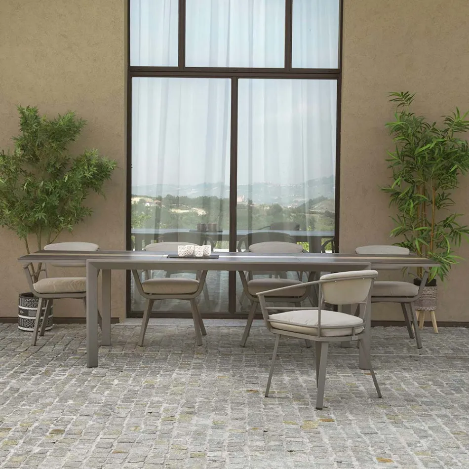 Ausziehbarer Tisch 300 cm aus Aluminium mit HPL-Einsatz - Righello Viadurini