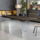 Ausziehbarer Tisch auf 300 cm aus Eiche und Sockel aus gehärtetem Glas – Nicoall Viadurini