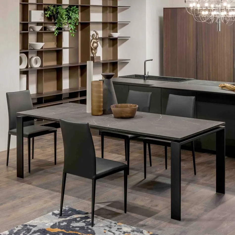 Ausziehbarer Tisch 310 cm mit Laminatplatte und Metallgestell - Spilla Viadurini