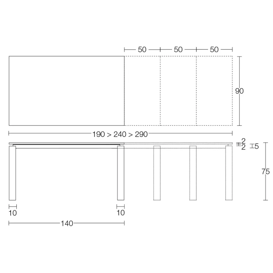Ausziehbarer Tisch 310 cm mit Laminatplatte und Metallgestell - Spilla Viadurini