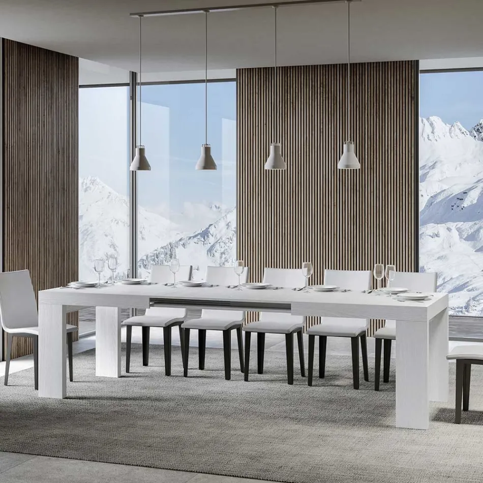 Ausziehbarer Tisch auf 440 cm aus Mikropartikeln aus Holz, hergestellt in Italien – Baum Viadurini